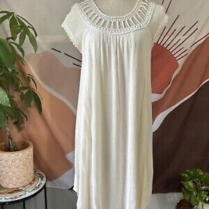 Free People Boho Sundancer Crochet Dress Size  Xs Ivory Beach Sun Dress Boho